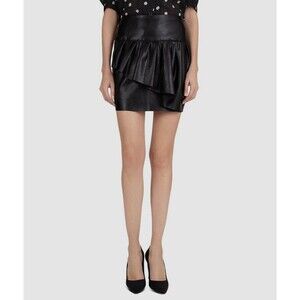 The Kooples Women's Black Ruffled High Faux Leather Mini Short Skirt Size 1